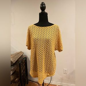 Pretty Rebellious Open Weave Womens Size M Sweater Top Mustard Gold Crochet